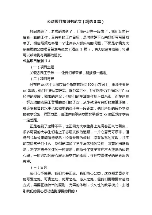 公益项目策划书范文（精选3篇）