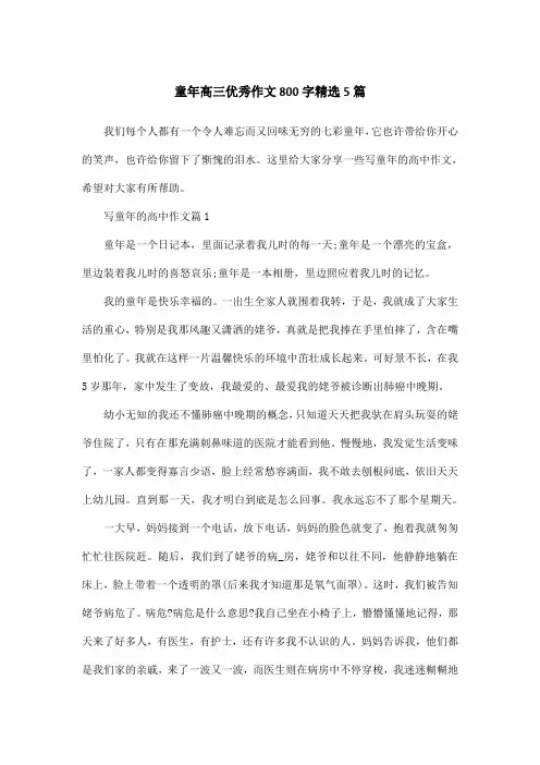 童年高三优秀作文800字精选5篇