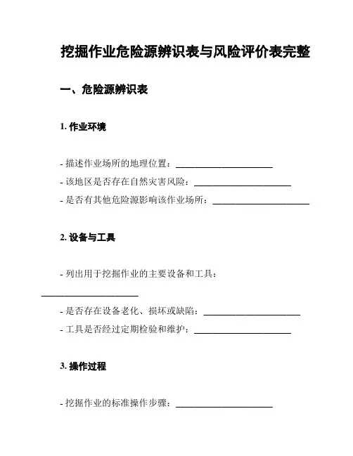挖掘作业危险源辨识表与风险评价表完整