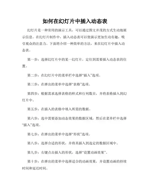 如何在幻灯片中插入动态表