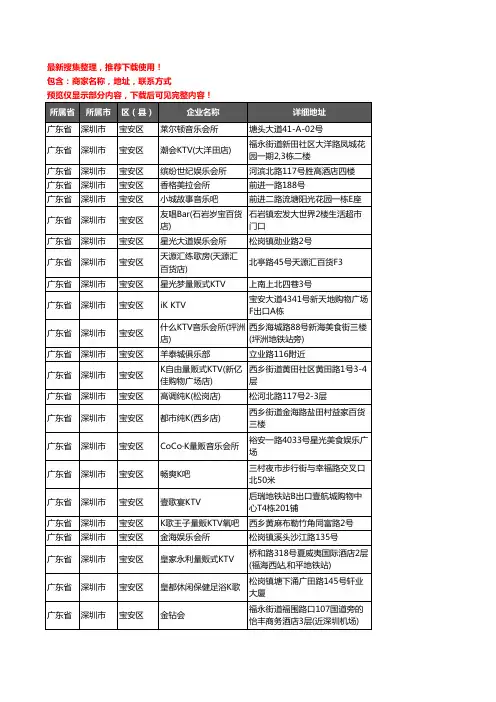 新版广东省深圳市宝安区KTV企业公司商家户名录单联系方式地址大全285家
