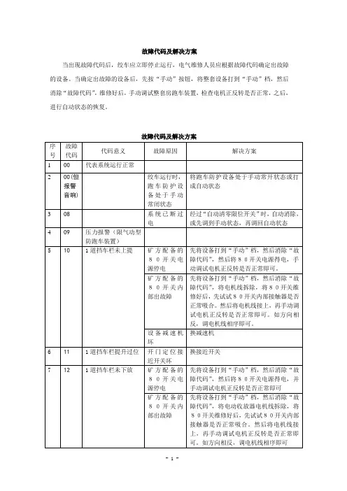 故障代码及解决方案