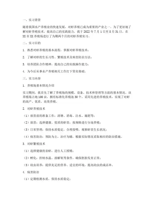 对虾养殖实习报告