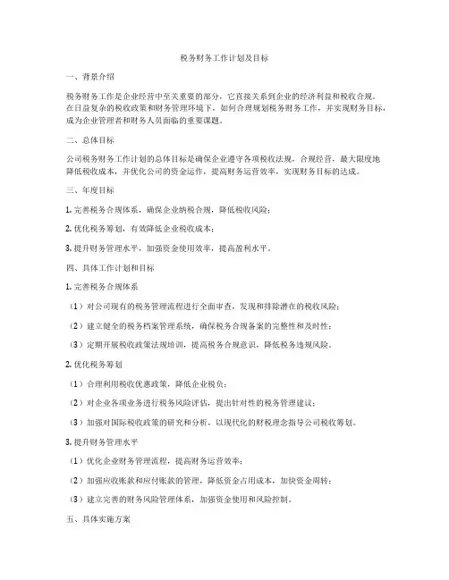 税务财务工作计划及目标