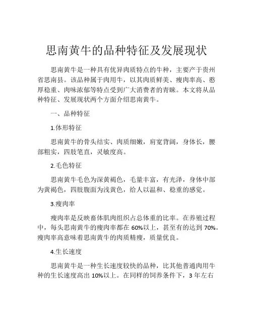 思南黄牛的品种特征及发展现状
