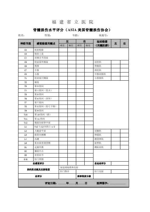 脊髓损伤水平评分ASIA