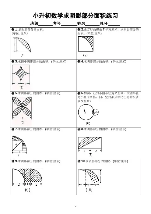 小学数学小升初求阴影部分面积专项练习(附答案解析)