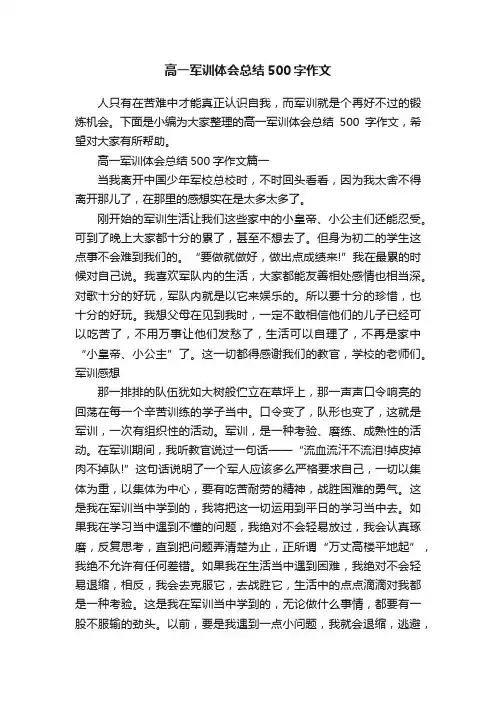 高一军训体会总结500字作文