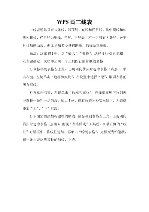 WPS画三线表