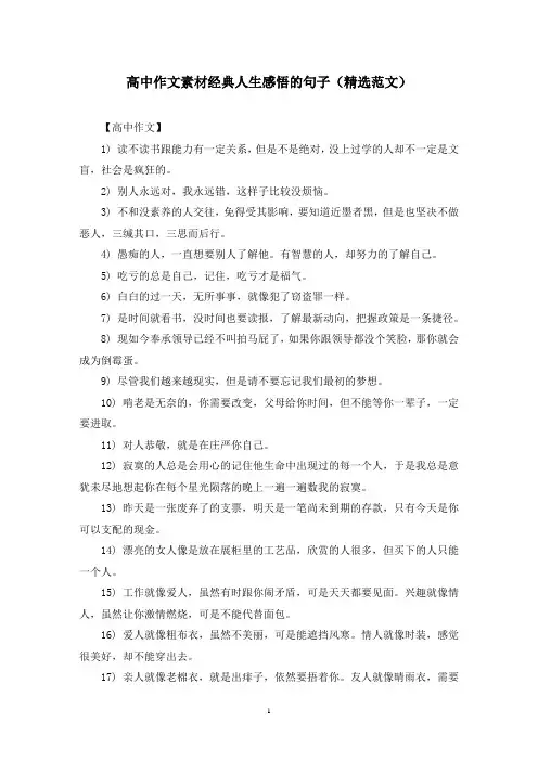 高中作文素材经典人生感悟的句子(精选范文)
