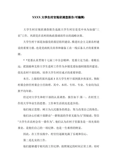 XXXX大学生村官现状调查报告(可编辑).doc