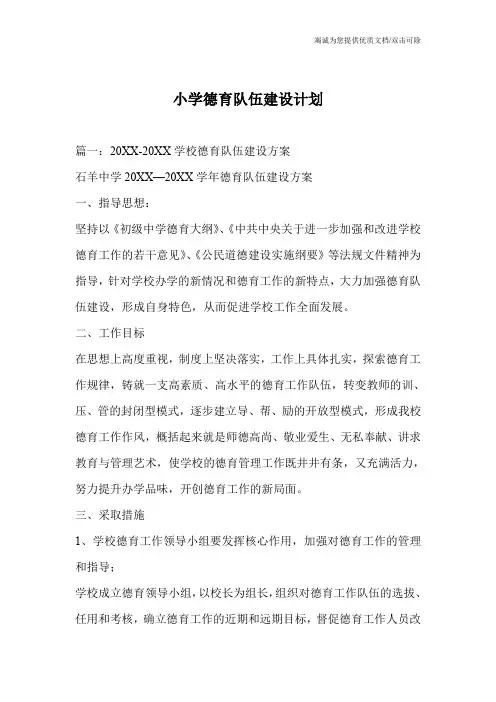 小学德育队伍建设计划