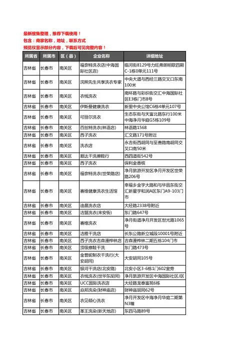 新版吉林省长春市南关区洗衣店企业公司商家户名录单联系方式地址大全230家