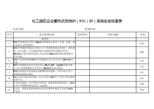 蓄热式焚烧炉(RTO炉)系统安全技术要求检查表