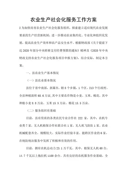 农业生产社会化服务工作方案