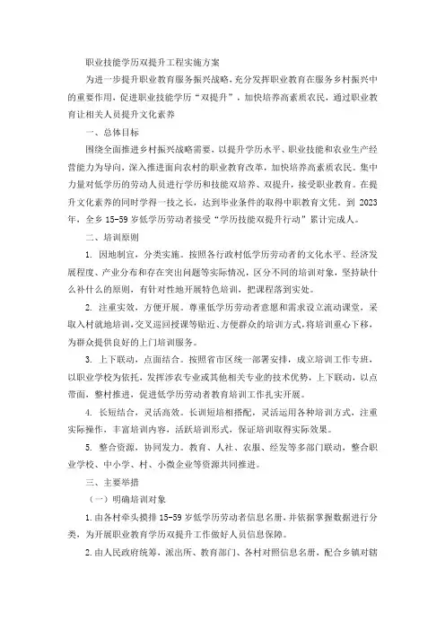 职业技能学历双提升工程实施方案