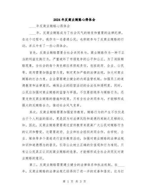 2024年反商业贿赂心得体会 