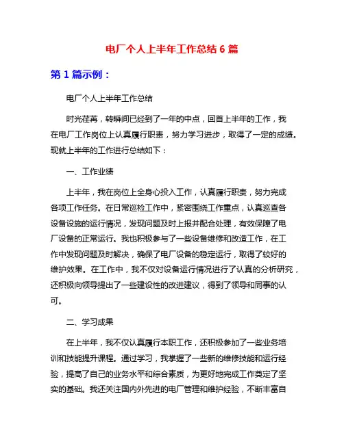电厂个人上半年工作总结6篇