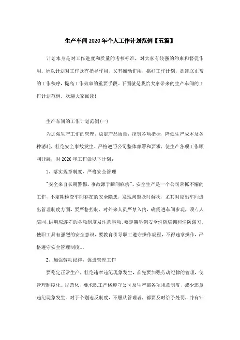 生产车间2020年个人工作计划范例【五篇】