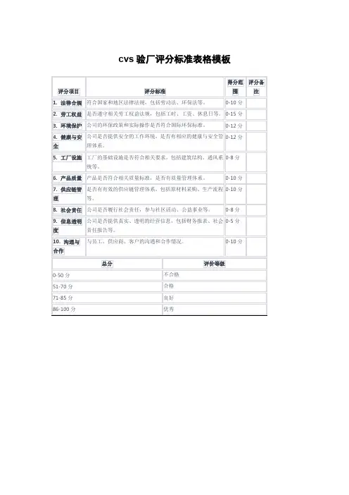 cvs验厂评分标准表格