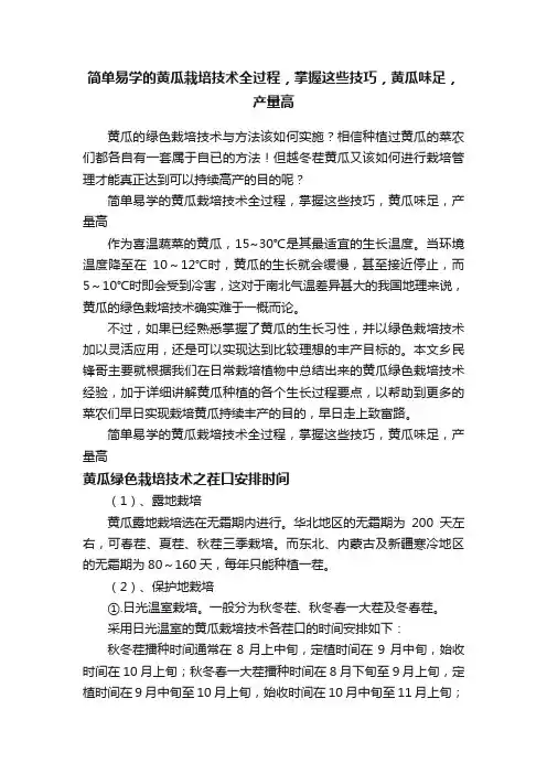 简单易学的黄瓜栽培技术全过程，掌握这些技巧，黄瓜味足，产量高