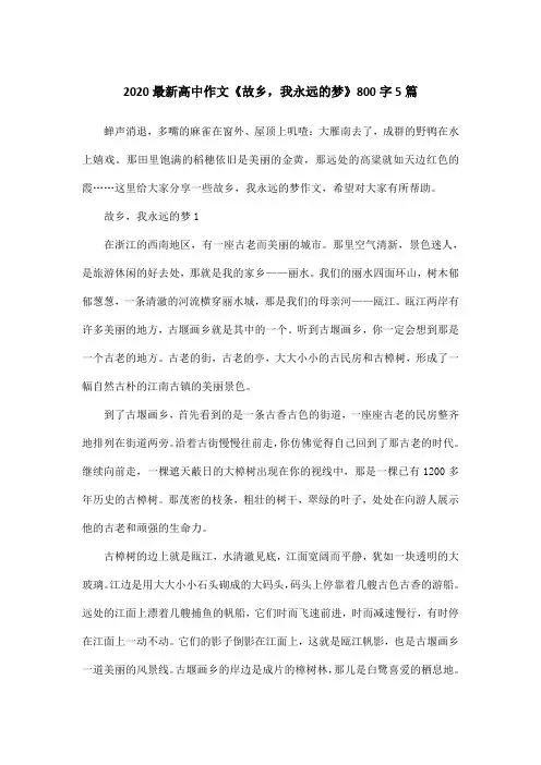 2020最新高中作文《故乡,我永远的梦》800字5篇