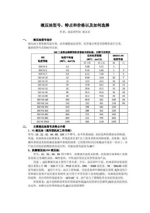 液压油型号和特点、价格以及如何选择