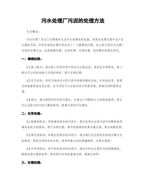 污水处理厂污泥的处理方法