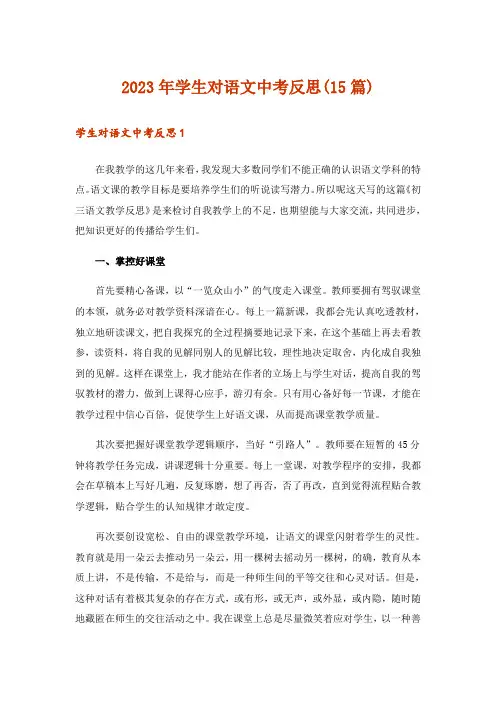 2023年学生对语文中考反思(15篇)