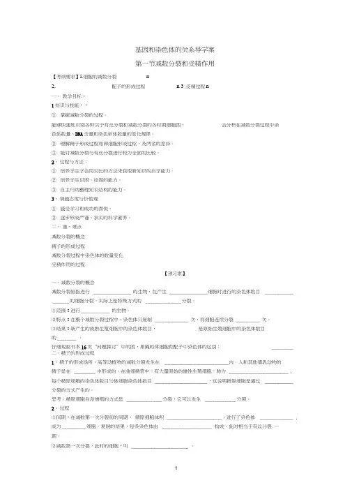 高三一轮复习减数分裂和受精作用导学案讲义