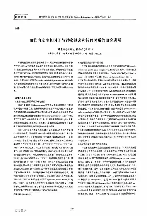 血管内皮生长因子与胃癌侵袭和转移关系的研究进展