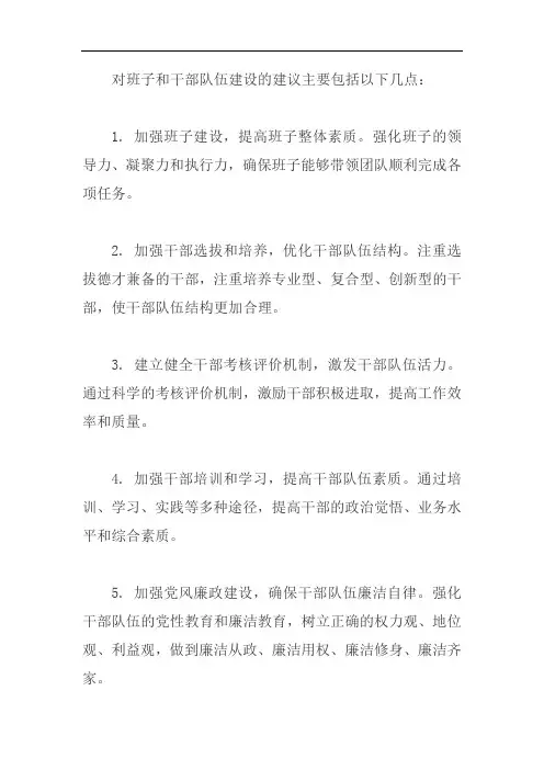 对班子和干部队伍建设的建议