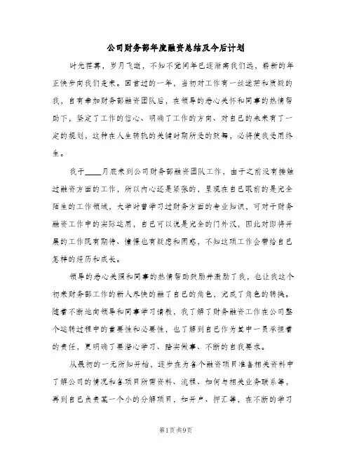 公司财务部年度融资总结及今后计划（2篇）