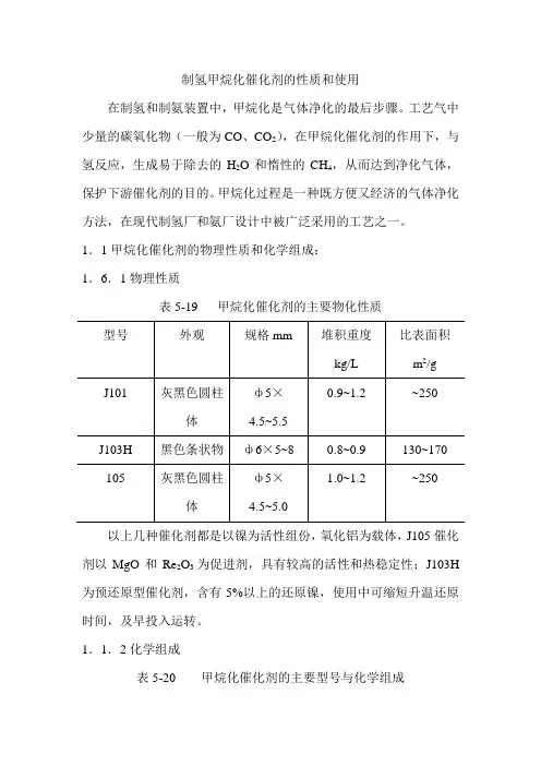 制氢甲烷化催化剂的性质和使用
