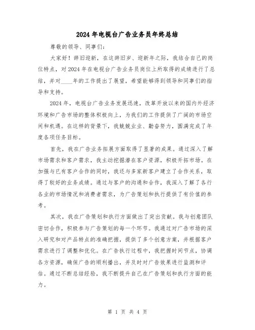 2024年电视台广告业务员年终总结(2篇)