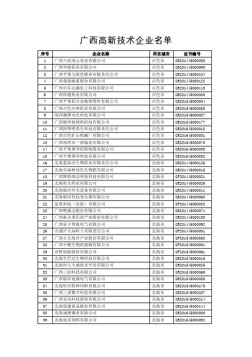 广西高新技术企业名单