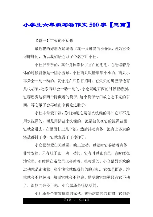 小学生六年级写物作文500字【三篇】.doc