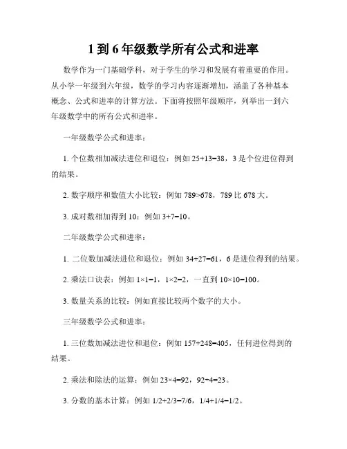 1到6年级数学所有公式和进率