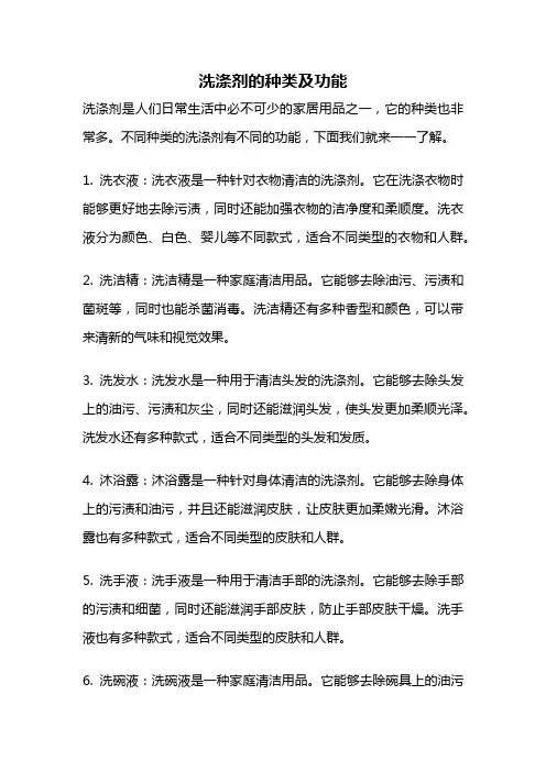 洗涤剂的种类及功能