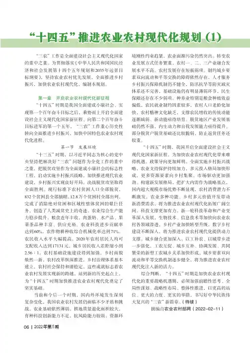 “十四五”推进农业农村现代化规划(1)