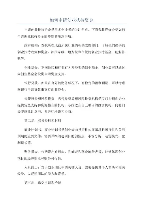 如何申请创业扶持资金