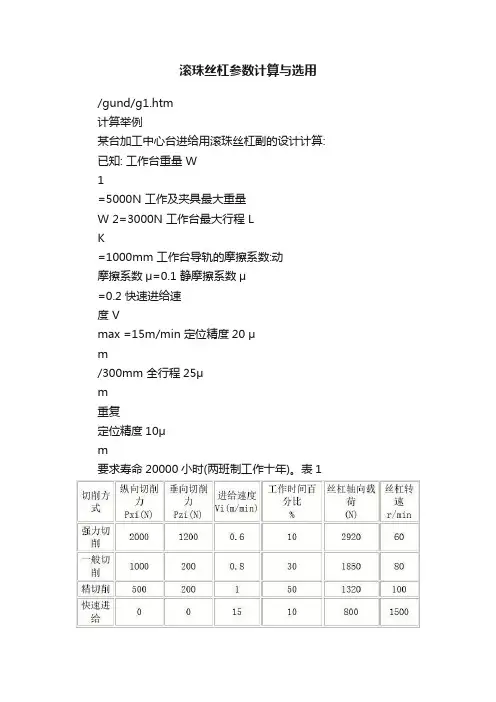 滚珠丝杠参数计算与选用