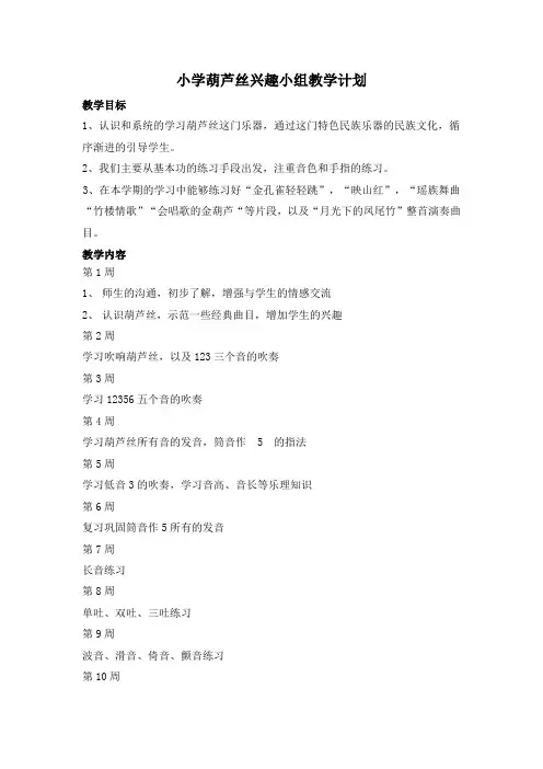 小学葫芦丝教学计划