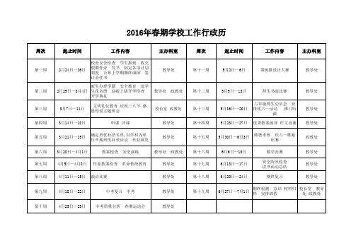 2016春期行政历