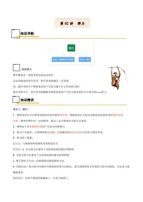 第02讲弹力—2021-2022学年八年级下册物理精讲精练(人教版)(原卷版+解析)