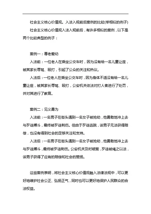社会主义核心价值观。入法入规前后案例的比较(举相似的例子)