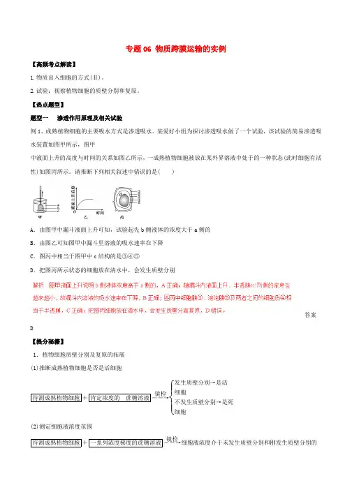 高考生物热点题型和提分秘籍专题06物质跨膜运输的实例(含解析)