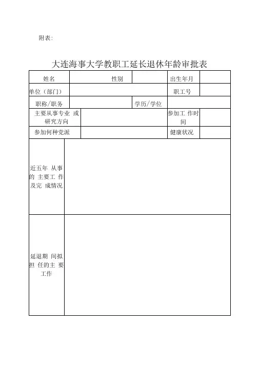 大连海事大学教职工延长退休年龄审批表
