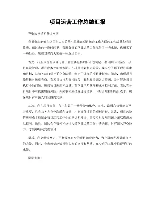 项目运营工作总结汇报
