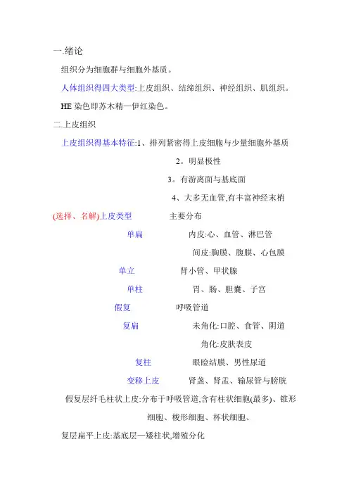 组织学与胚胎学(组胚)考试重点内容